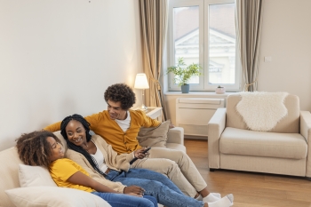 family talking on the couch