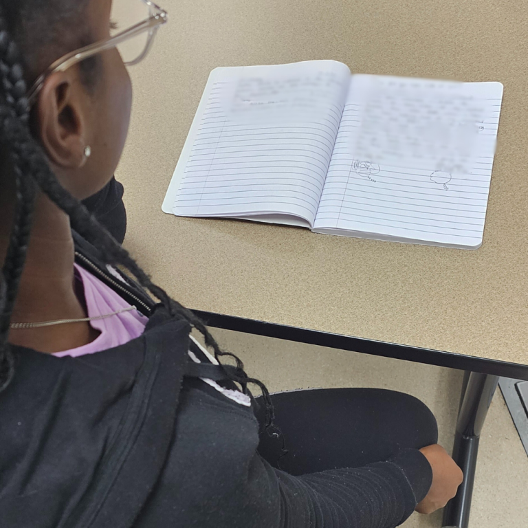 student writing in journal