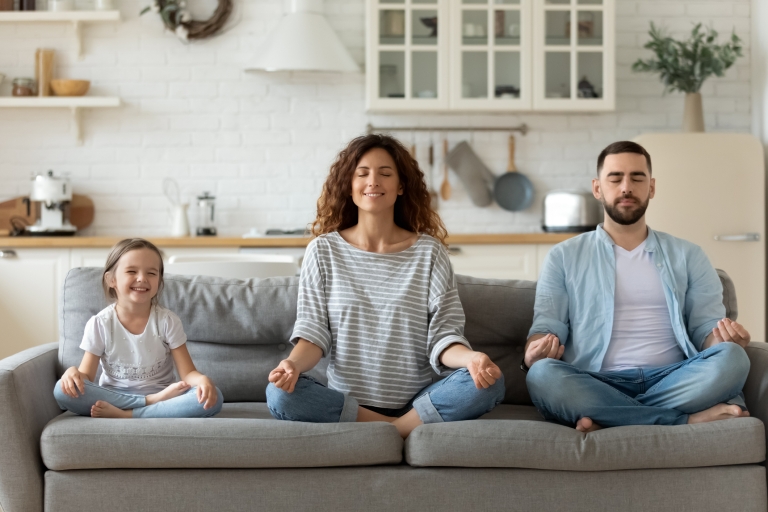 family focusing on self-care