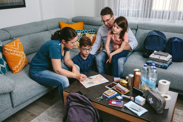 family discussing emergency plan 