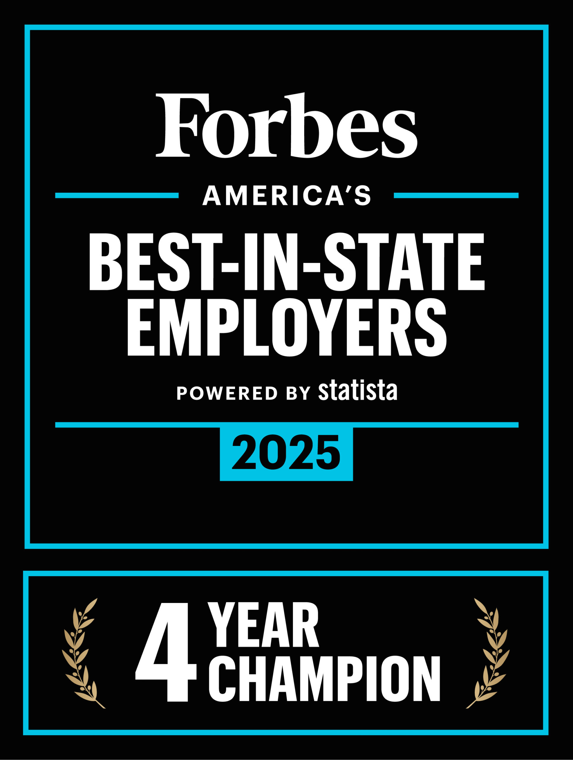Forbes 2025 America’s Best-in-State Employers 4 year champion badge