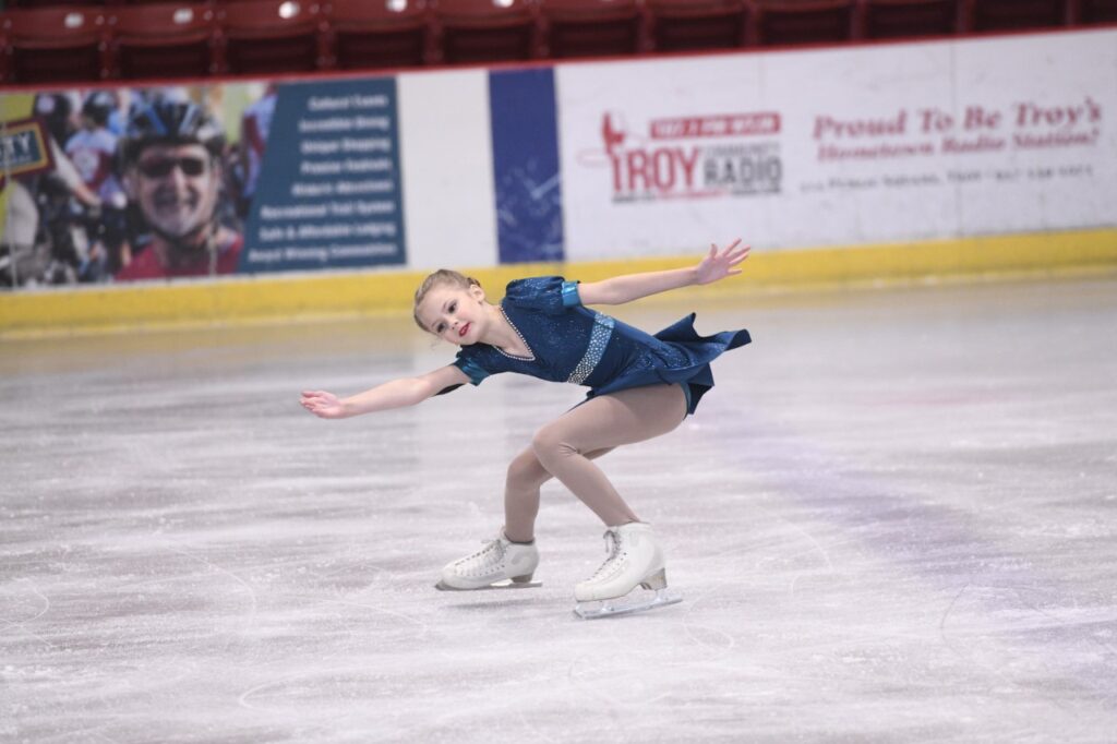 Audrey figure skating after being treated at Dayton Children's for type 1 diabetes
