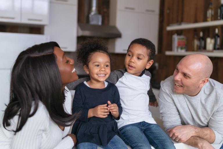 family smiles and spends time together