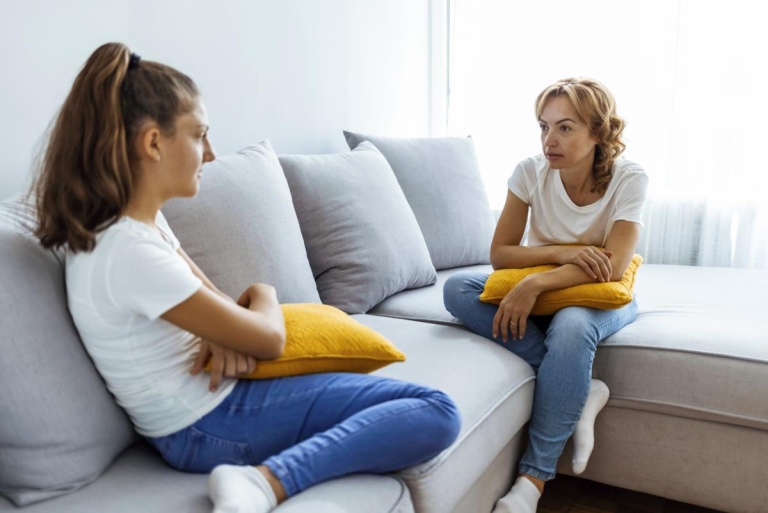 mother and daughter talk about suicide