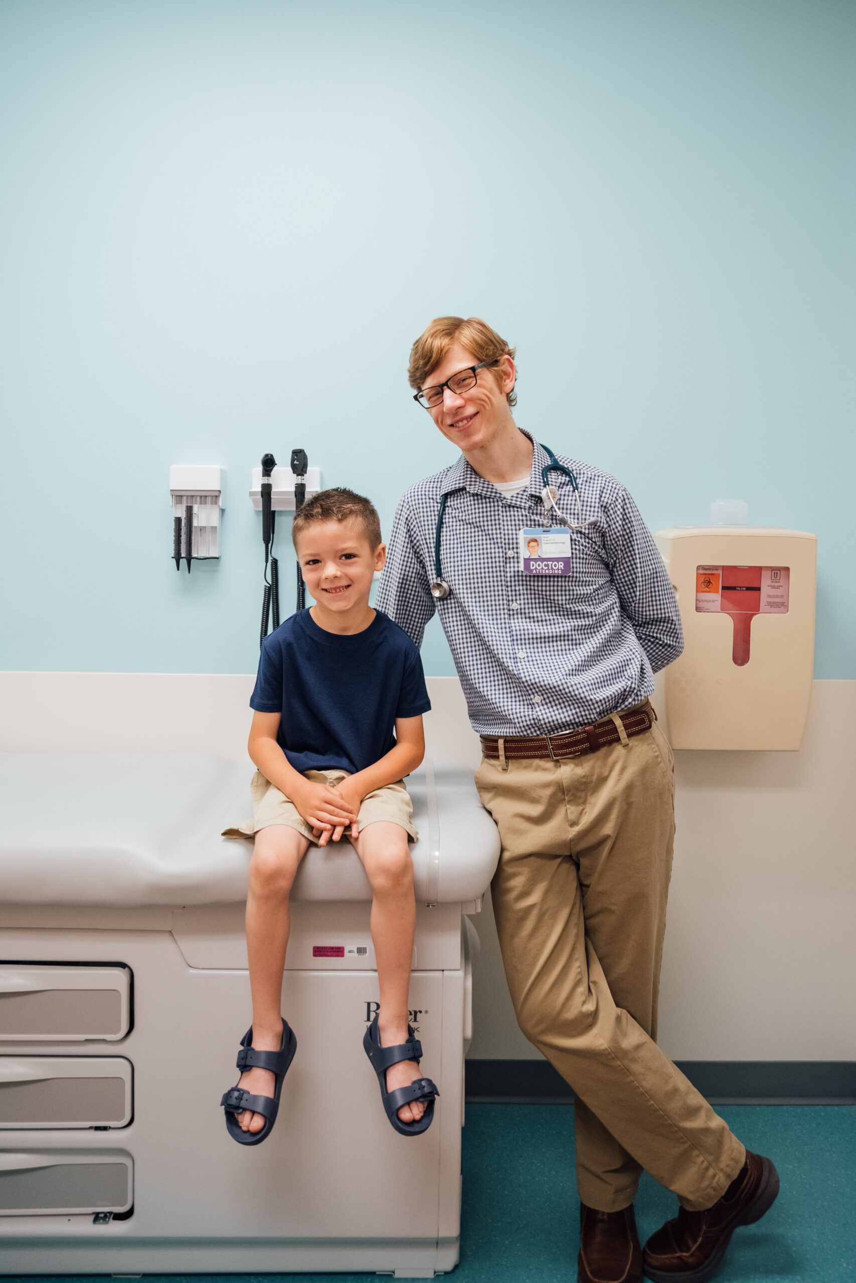 Dr. Bingham poses with a gastroenterology patient at Dayton Children's
